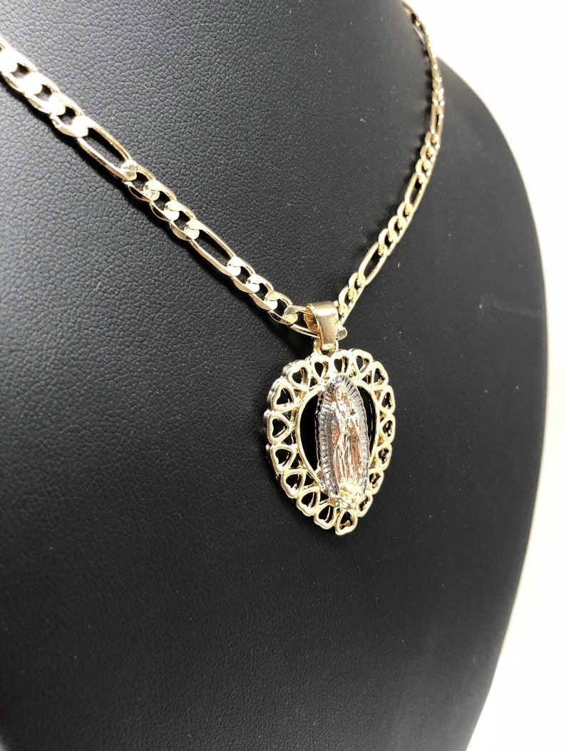 Gold Plated Tri-color Virgin Mary Heart Pendant Necklace Virgen De ...