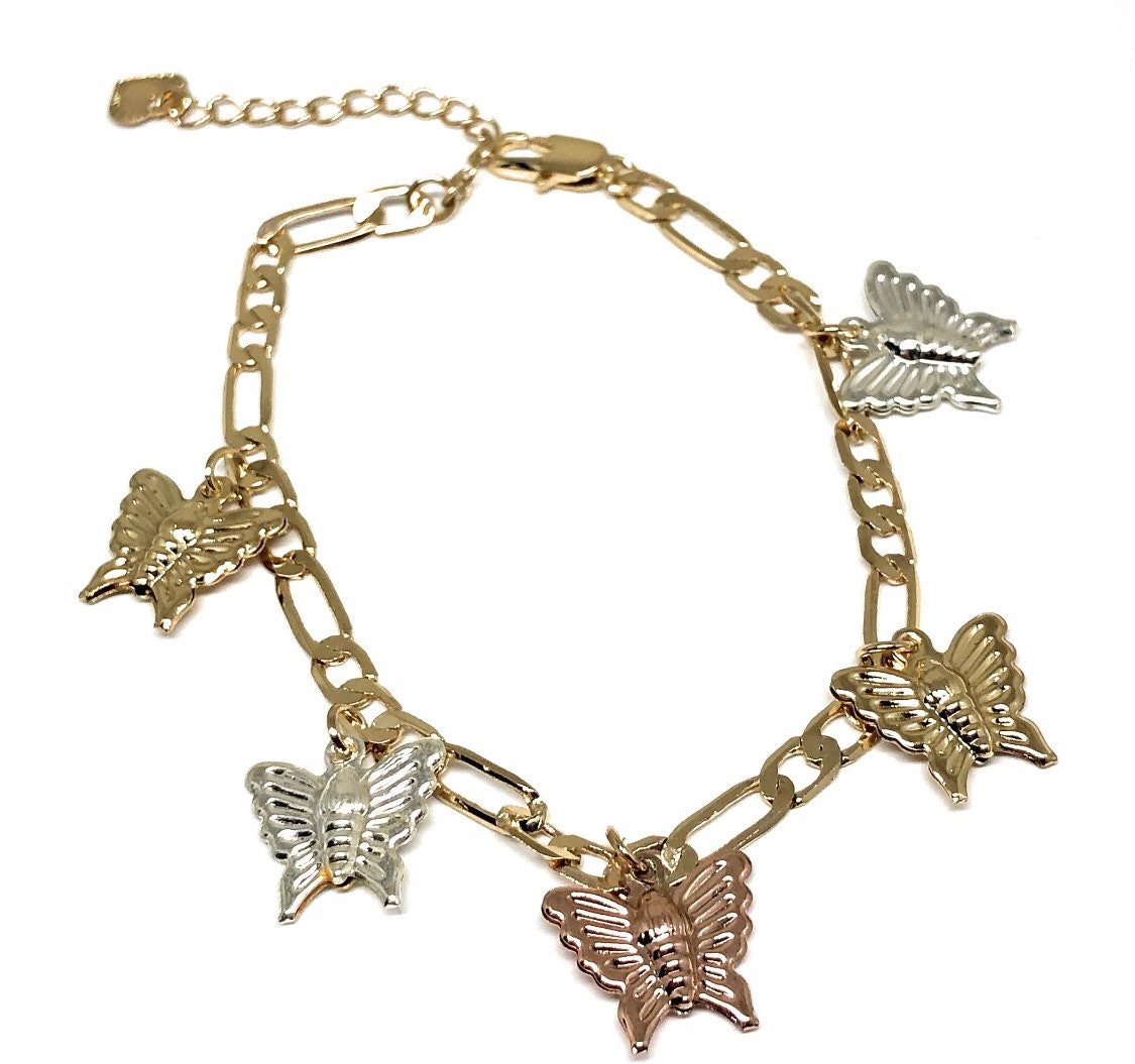 Tri Color Gold Plated Chain Bracelet. Beautiful Fashion Link Oro Laminado