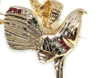14K Gold Plated Rooster (Gallo) Pendant Charm With CZs On 24" 2-Color Gold Plated Chain 5 thumbnail image
