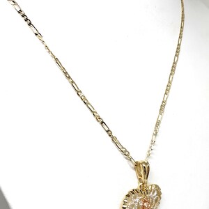 Gold Plated Tri-color Virgin Mary Filigran CZ Heart Pendant Necklace ...