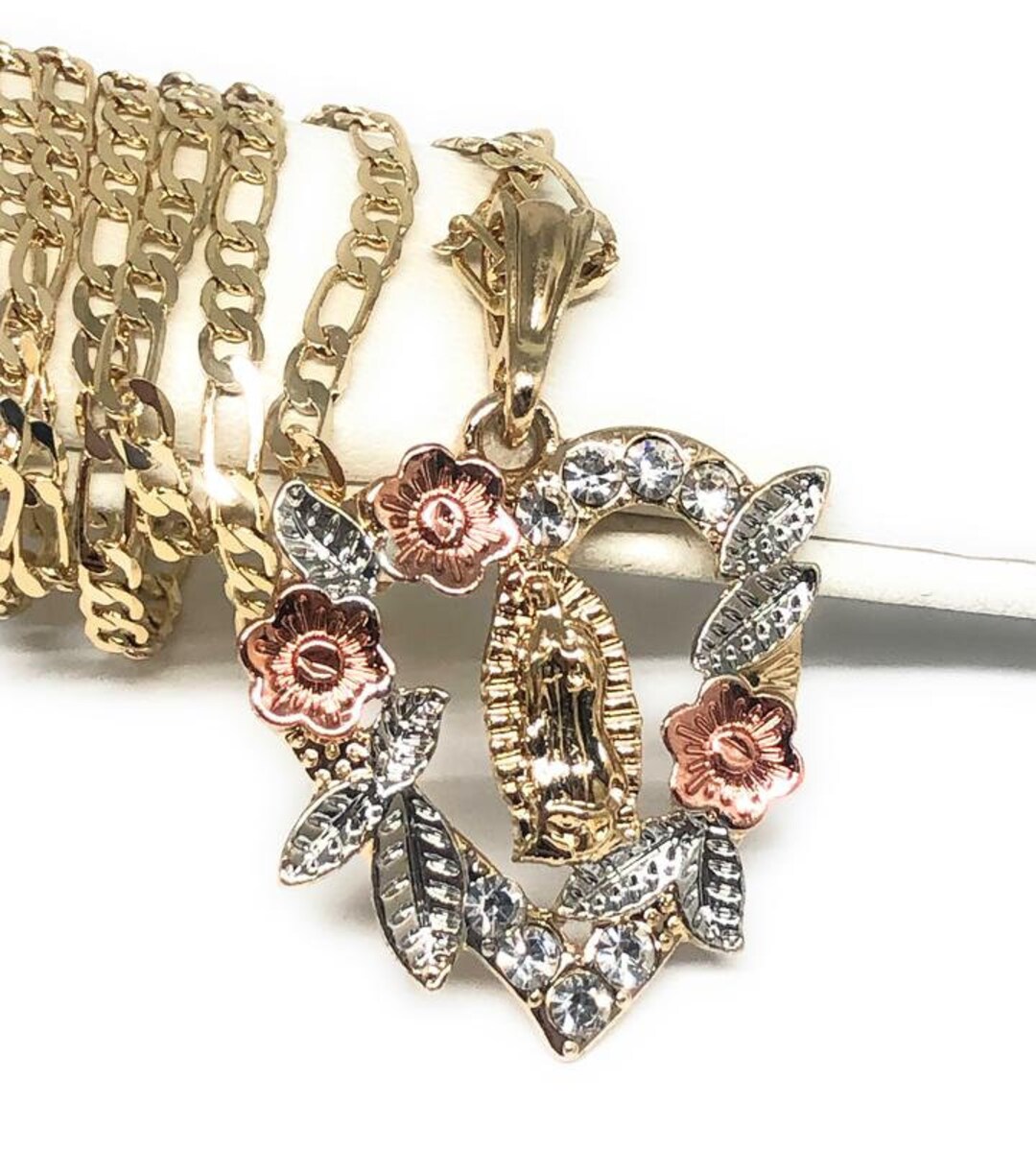 Gold Plated Heart Virgin Mary Pendant Necklace Virgen De Guadalupe ...