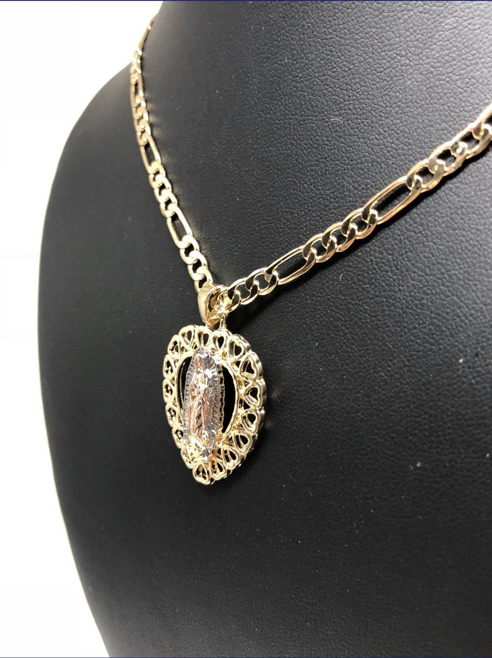 Gold Plated Tri-color Virgin Mary Heart Pendant Necklace Virgen De ...