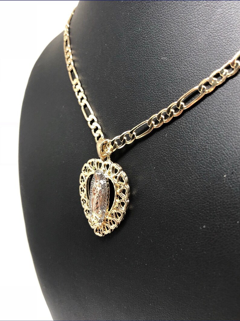 Gold Plated Tri-color Virgin Mary Heart Pendant Necklace Virgen De ...