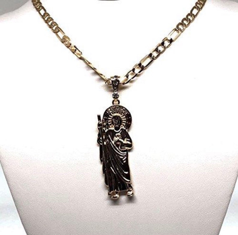 Gold Plated Saint Jude Pendant Necklace Figaro Chain San Judas Etsy
