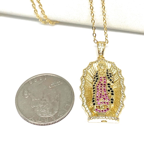 Gold Plated Virgin Mary Colorful Rhinestone CZ Pendant