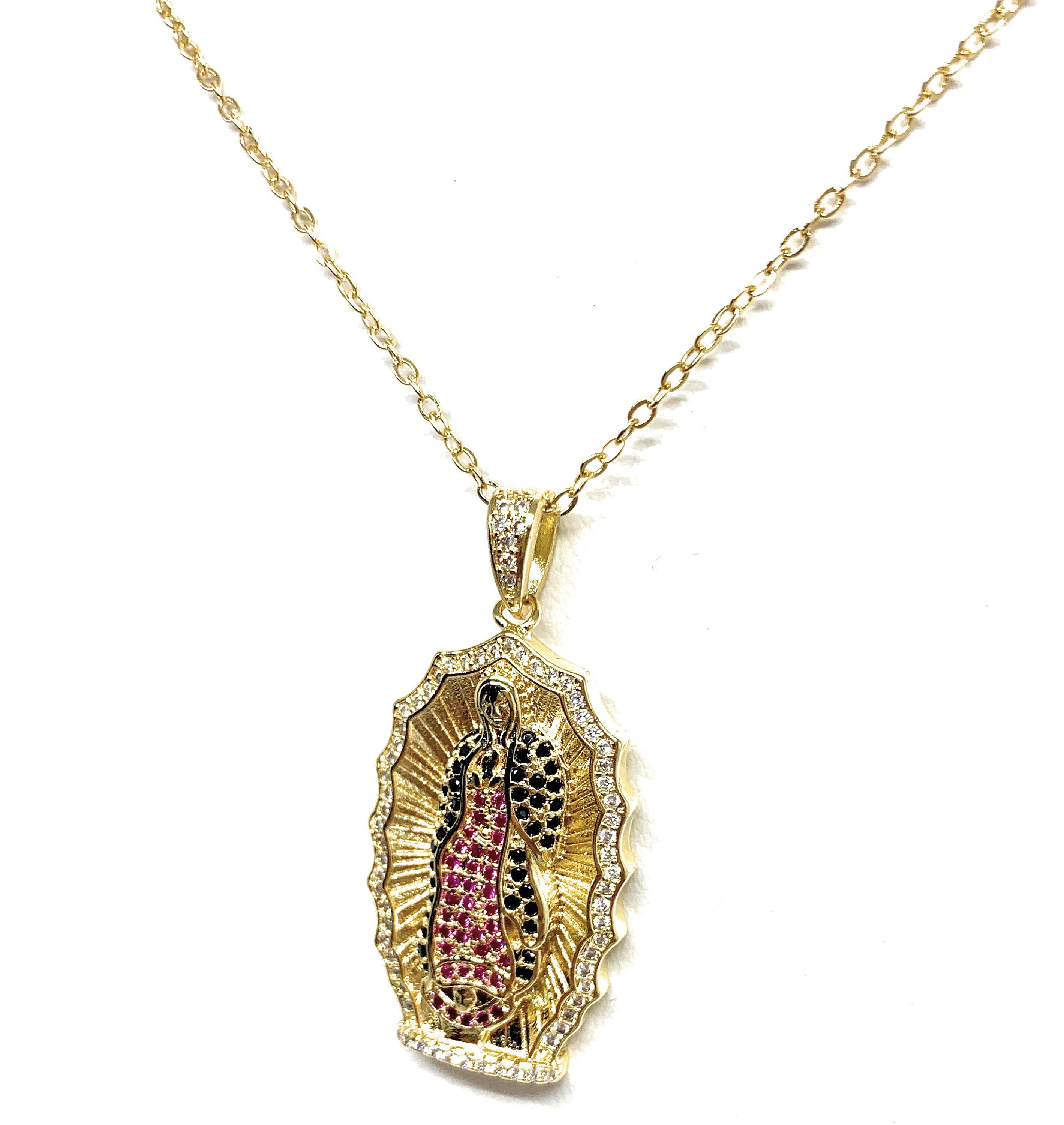 Gold Plated Virgin Mary Colorful Rhinestone CZ Pendant - Etsy Ireland