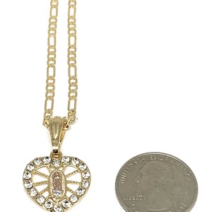 Gold Plated Virgin Mary Heart CZ Pendant Necklace 24” Virgen Guadalupe ...