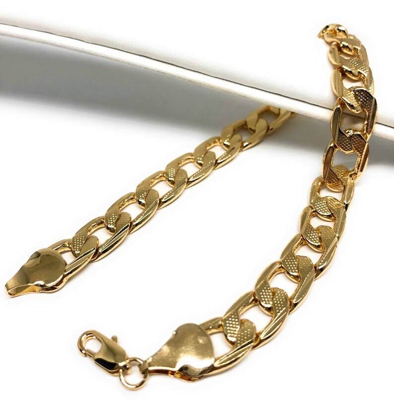 Mens Gold Plated Cuban Link Bracelet 9 9mm Width Esclava Etsy