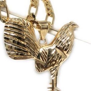 Gallo Medalla Gold Plated Chicken Rooster Pendant Necklace 26&quot; Cadena Oro Laminado