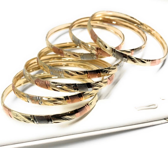 14k Yellow Gold Seven Days Diamond Cut Bangle Bracelet , Size 8.5-9 - Etsy  Australia