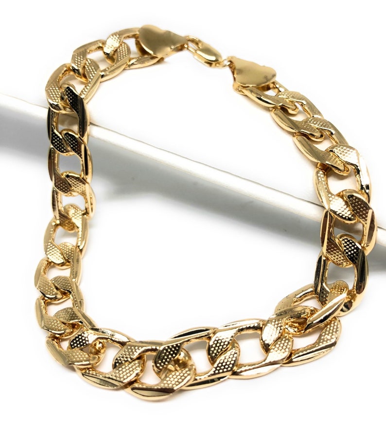 Mens Gold Plated Cuban Link Bracelet 9 9mm Width Esclava Etsy