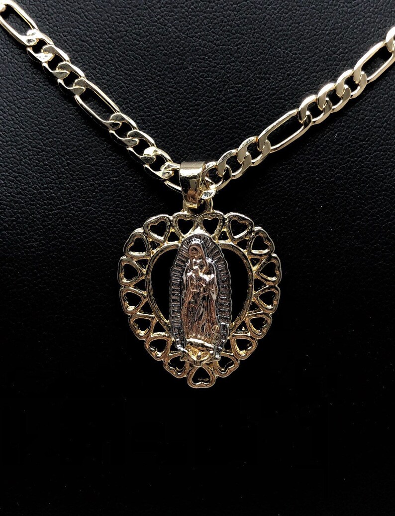 Gold Plated Tri-color Virgin Mary Heart Pendant Necklace Virgen De ...