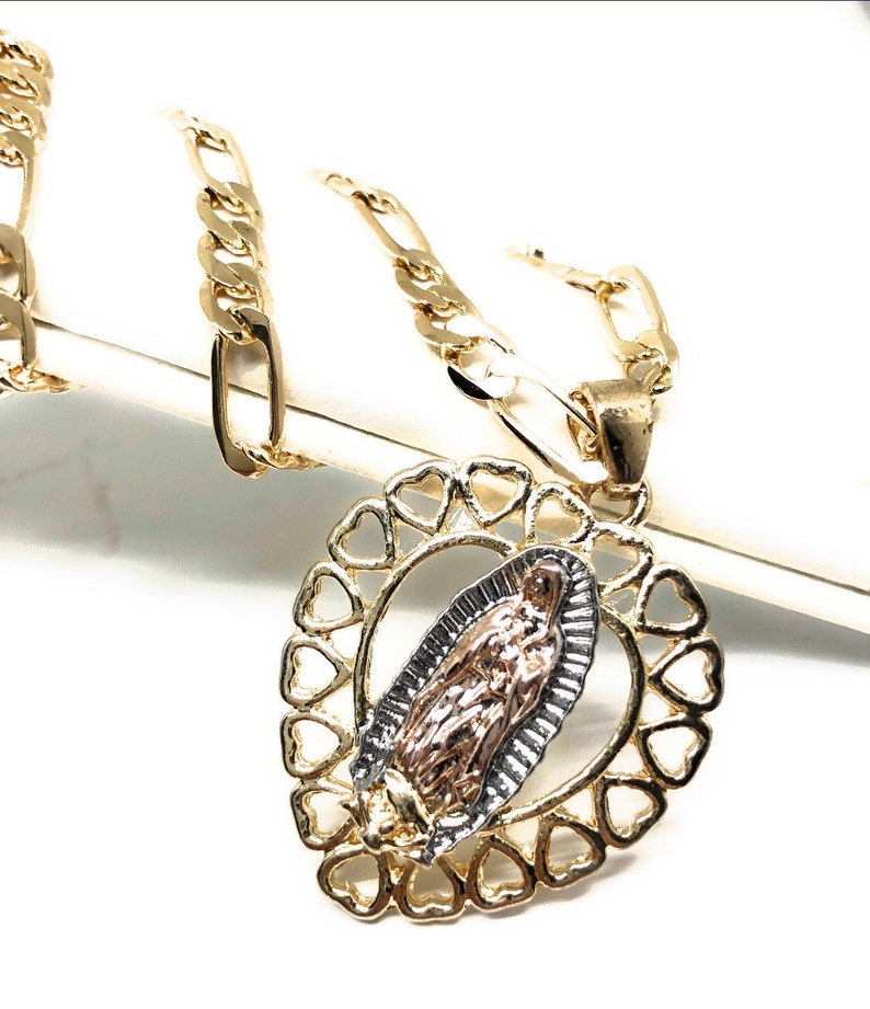 Gold Plated Tri-color Virgin Mary Heart Pendant Necklace Virgen De ...