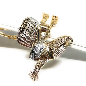 Gold Plated Tri-Color Chicken Rooster Pendant Necklace Figaro 26&quot; Gallo Medalla Oro Laminado