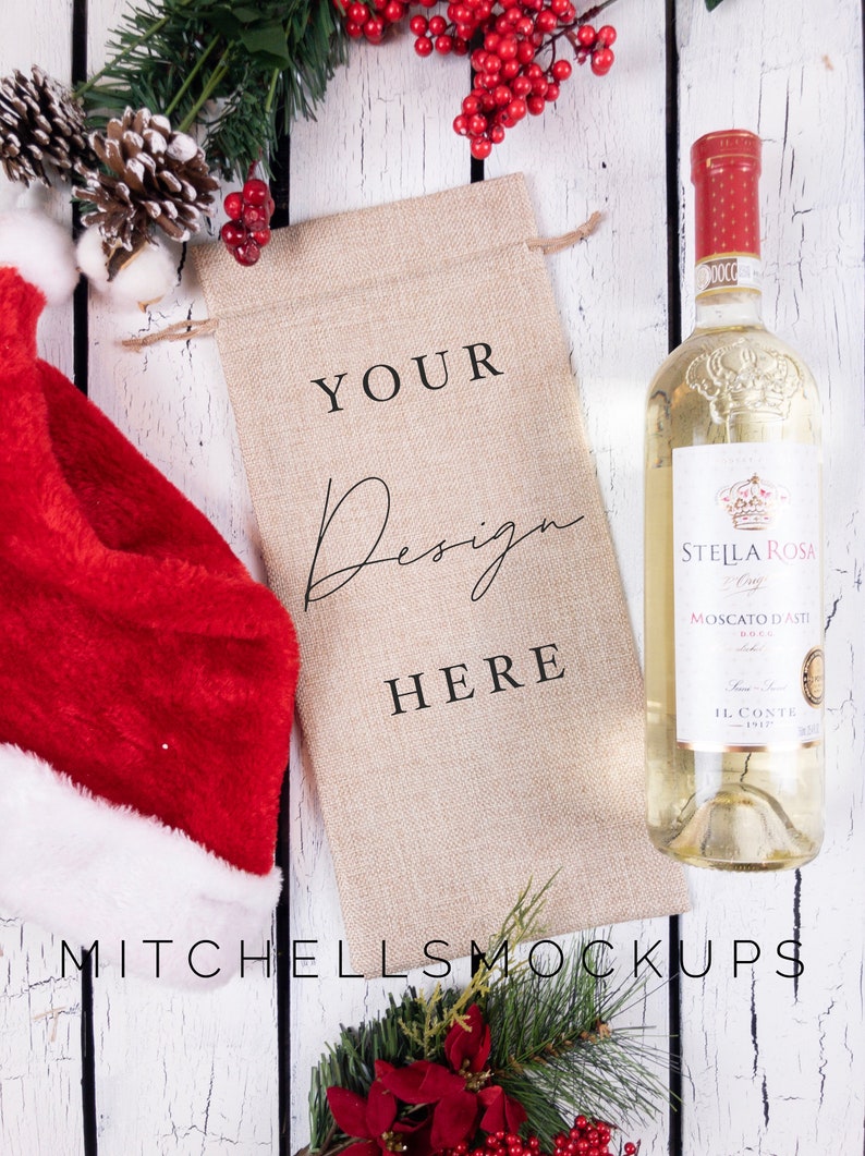 Download Christmas Burlap Wine Bag Mockup Christmas Wine Bag Mockup ...