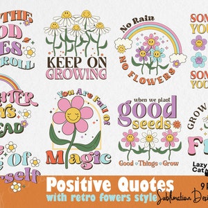 Retro Flower Positive Quotes Png Positive Inspirational Quotes Retro Flowers Png, Motivational Quotes, Positive Affirmation Digital Download