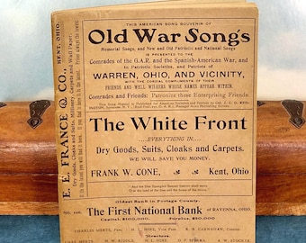 American Song Souvenir of Old War Songs Presented to Patriots of Warren, Ohio Vintage Softcover Stapled Booklet of Songs and Ads