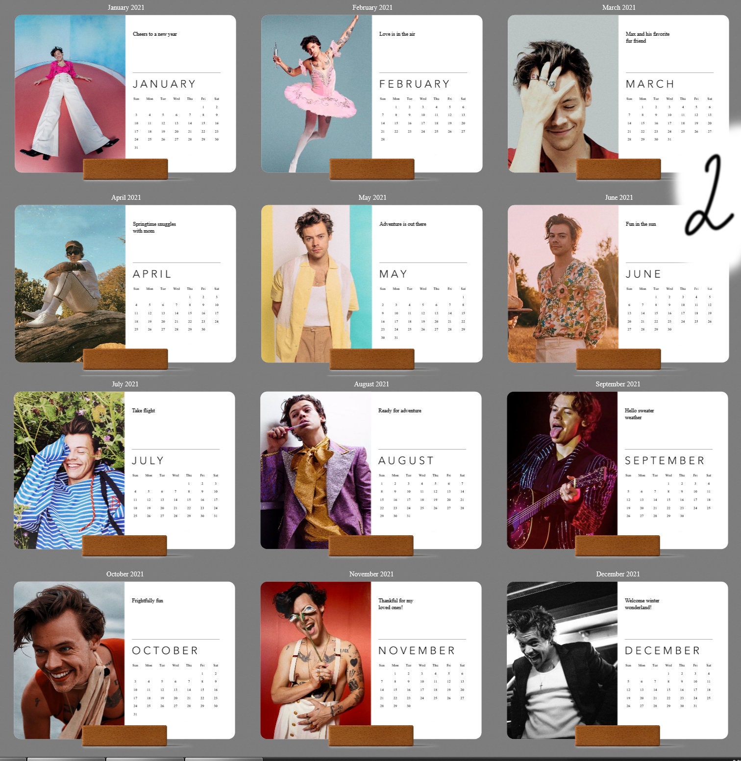 Harry Styles desk calendar 2021 Etsy