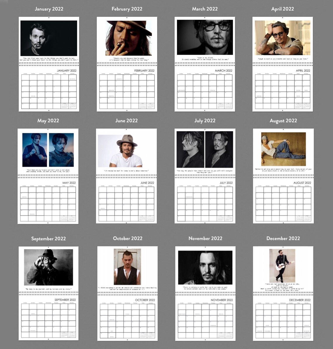 johnny-depp-wall-calendar-2023-with-his-signature-and-quotes-etsy