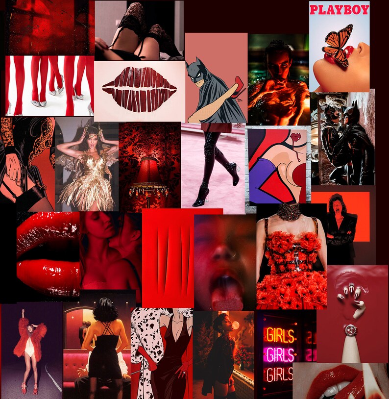 100 pcs collage kit printable collage kit red wall collage Etsy