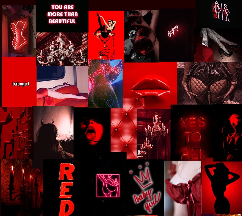 100 pcs collage kit printable collage kit red wall collage | Etsy