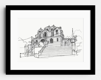 Orthodox Church, Athens, Greece - Urban Architecture pen drawing