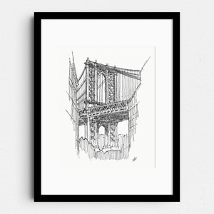 Manhattan Bridge Drawing | New York Print | Architecture Poster