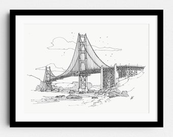 Golden Gate Bridge, San Fransisco, California - Historical Monument drawing