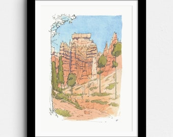 Bryce Canyon II, Utah, USA - Landscape watercolor drawing