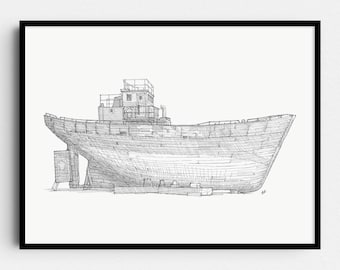 Shrimp Boat, Ostend, Belgium - Harbor pen drawing