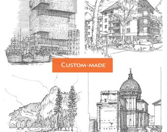 Pen Drawing Commission  -  Architecture, Landscapes, Buildings, Vehicles, Figures