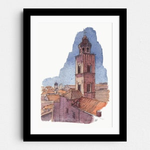 Dubrovnik watercolor Art | Croatia Print | Medieval urban Poster