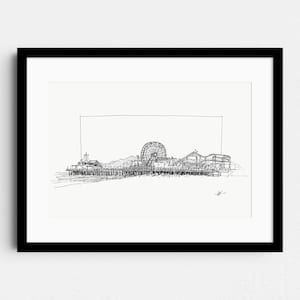 Santa Monica Pier Drawing | Los Angeles print | Urban beach poster