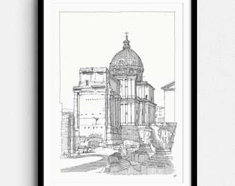 Sight at Forum Romanum, Rome, Italy - Classical architecture and Ruins drawing