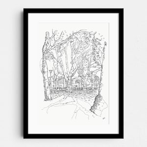 City Park Drawing II | Hasselt Print | Nature urban poster