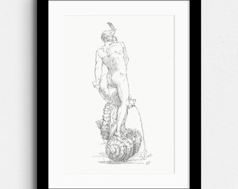 Fontana del Moro, Rome, Italy - Figure Pencil drawing