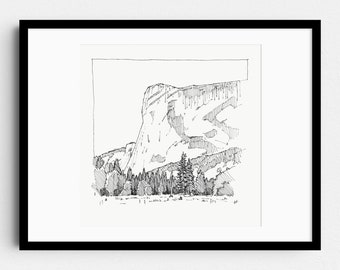 El Capitan, Yosemite, California - Nature landscape pen drawing