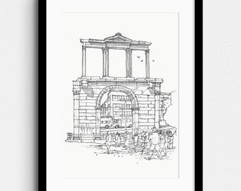 Arch of Hadrian, Athens, Greece - Classical Architecture Monument drawing