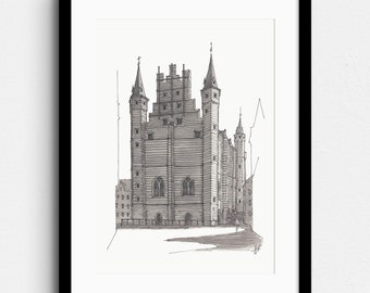 Vleeshuis, Antwerp, Belgium - Historic Architecture pen drawing