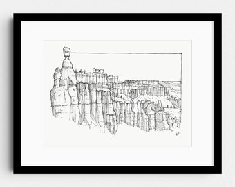 Bryce Canyon, Utah, USA. - Nature landscape pen drawing