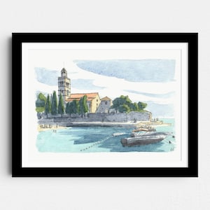 Hvar Croatia Watercolor Print | Travel Wall Art | Croatia Watercolor Art | Gallery Wall Art | Coastal Landscape | Hvar Island Art