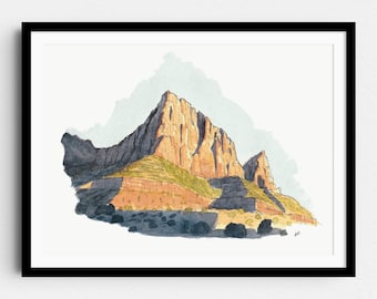 The Watchman II, Zion, Utah - Landscape watercolor drawing