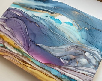 Alcohol Ink Landscape Painting: Texas Frio Canyon Art (12x15)
