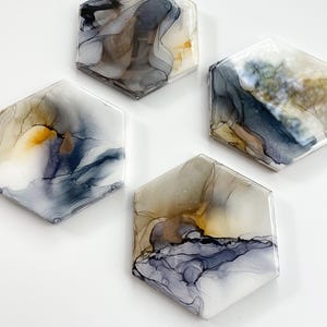 Alcohol Ink Tile Coasters Set, Resin Coated Coasters, Hand Painted Coasters, Alcohol Ink Art Tile, Hostess gift, Christmas Gift