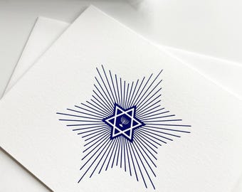 Letterpress Hanukkah Greeting Cards (set of 10) - Printed in Royal Blue with matching envelopes