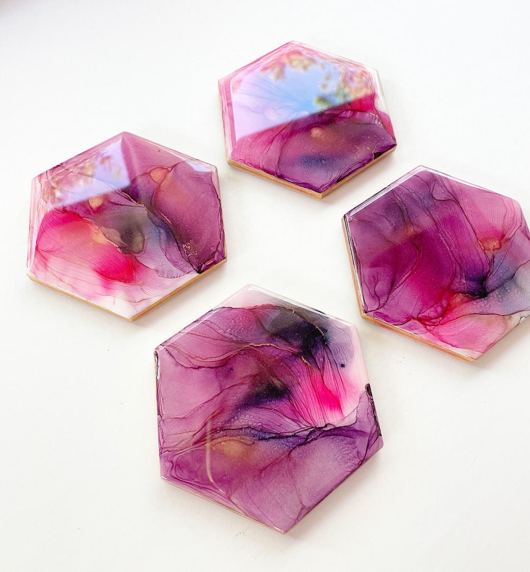 Alcohol Ink Tile Coasters Set Resin Coated Coasters Hand Etsy
