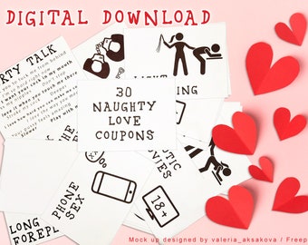 Naughty love coupons Funny mature gift for him or her for Valentines day Sexy digital coupons for adults Printable