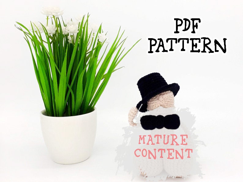 Amigurumi pattern Crochet penis with a hat and bow tie Funny mature gift Pdf photo tutorial