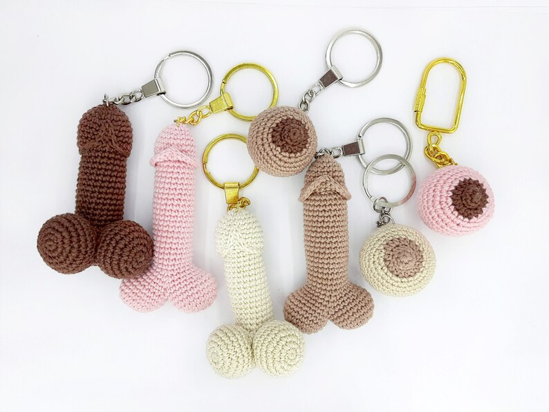 Crochet penis keychain Mature charm for bag or keys