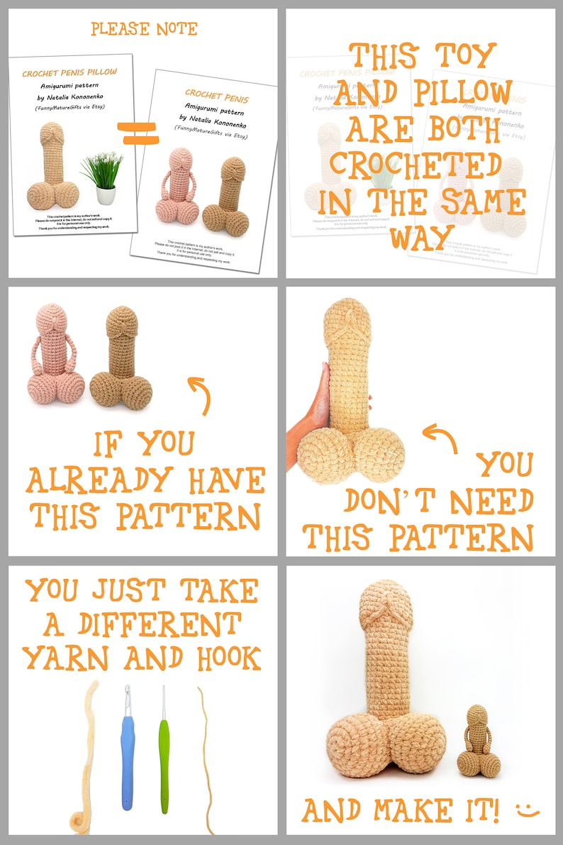 Crochet penis pillow and toy Mature amigurumi pattern for beginner image 4